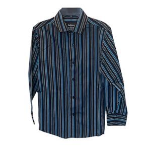 Van Heusen | Boys Black Blue Striped Button Down Dress Shirt 10